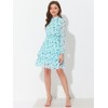 INSPIRE CHIC Women's Stand Collar Smocked Waist Sheer Sleeve Ruffle Layers Floral Chiffon Dress - 2 of 4