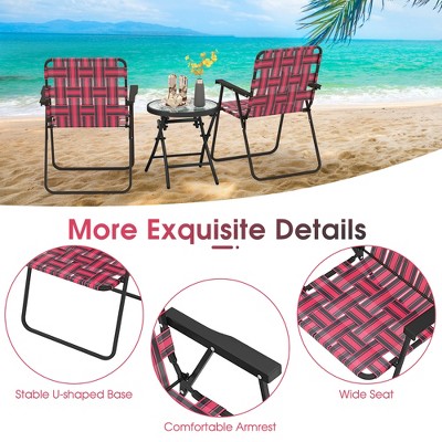 Red Heavy-Duty Steel Frame Folding Camping Chairs with Webbed Seats