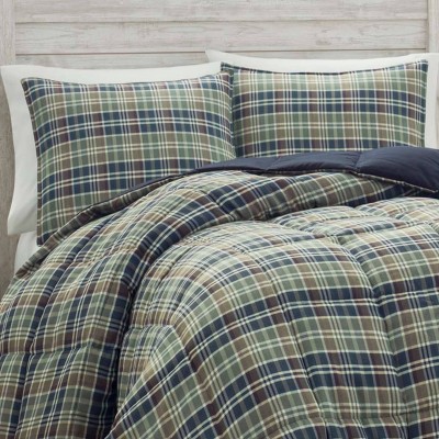 Full Navy Plaid Reversible Microfiber Comforter Set