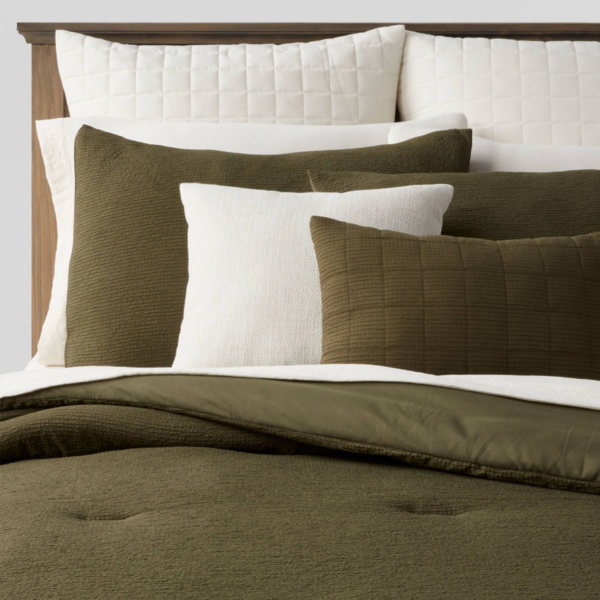 12pc Queen Micro Texture Comforter & Sheet Bedding Set Dark Green - Threshold™: Polyester, OEKO-TEX Certified, Woven