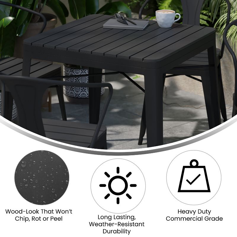 Emma and Oliver Modern 5 Piece Weather and Rust Resistant Black Steel and Polyresin Patio Set with Table & 4 Chairs Indoor and Outdoor Use, 5 of 10