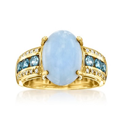 Ross-Simons Blue Opal Ring With 0.90 ct. t.w. London Blue and White Topaz in 18kt Gold Over Sterling