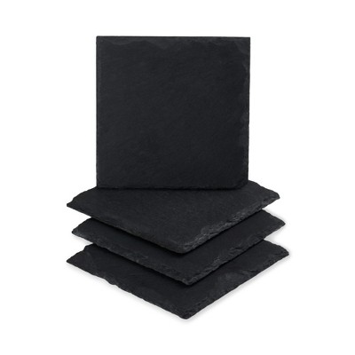 Twine Black Slate Square Coasters with Velvet Backing, Set of 4