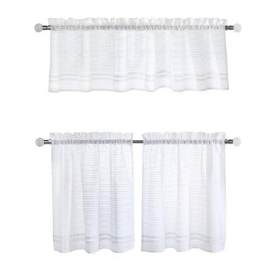 Habitat Gingham Lace Sheer Rod Pocket 3 Piece Curtain Tiers and Valance Set 52" x 24" White