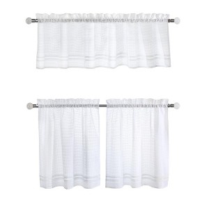 Habitat Gingham Lace Sheer Rod Pocket 3 Piece Curtain Tiers and Valance Set 52" x 24" White - 1 of 4