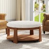 36" Modern Round 2-Tier Ottoman Coffee Table with Button-Tufted Waterproof Linen, Wood Shelf Storage, Wheels for Living Room - 4 of 4