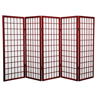 4 ft. Tall Window Pane Shoji Screen - Rosewood (5 Panels)