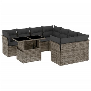 vidaXL Patio Sofa Set with Cushions Outdoor Furniture 9 Piece Poly Rattan - Gray without storage - 1 of 4