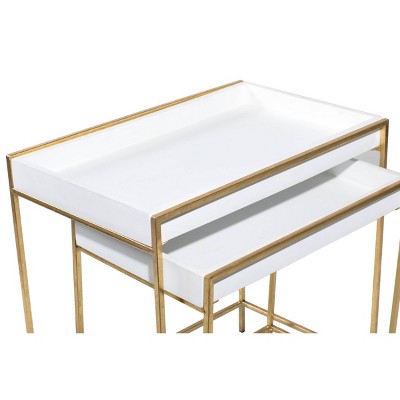 White and Gold Polished Nesting Console Tables, Set of 2