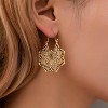 Boho Antique Carved Flower Dangle Earrings - Vintage Bronze Floral Hoop, Gold & Silver Plated Ethnic Jewelry Gift - 2 of 4