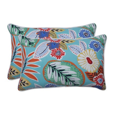 2pc Outdoor/Indoor Rectangular Throw Pillow Set Marlow Aqua Blue - Pillow Perfect