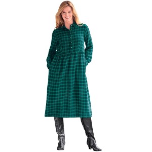 Woman Within Plaid Flannel A-Line Shirtdress - 1 of 4