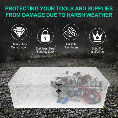 Aluminum Truck Bed Tool Box, Stripes Plated Tool Box with Side Handle, Lock and Keys, Waterproof Pickup Storage Box for Pickup Truck Bed RV Trailer