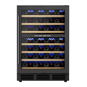 EUHOMY 24in/54 Bottles Undercounter Beverage Refrigerator, Dual Zone Wine Freestanding Refrigerator, Black - 1 of 4