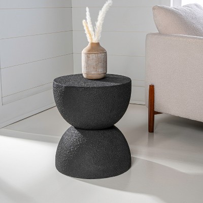 Greta Black Polyresin 18" Mid-Century Modern Drum Accent Table