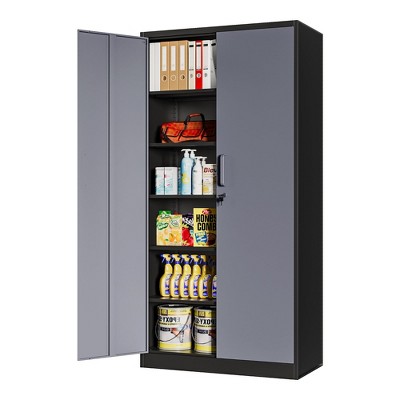 Mlezan Metal Storage Cabinets with Lock, Garage Storage Cabinet with 2 Door and 5 Adjustable Shelves, for Home, Office, Gym, Garage
