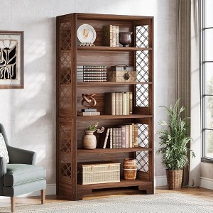 ORRD Mid-Century Bookcase with X-Shaped Sides, 70.8" Tall 6-Tier Vintage Brown Storage Shelf for Living Room, Office & Bedroom - 1 of 4