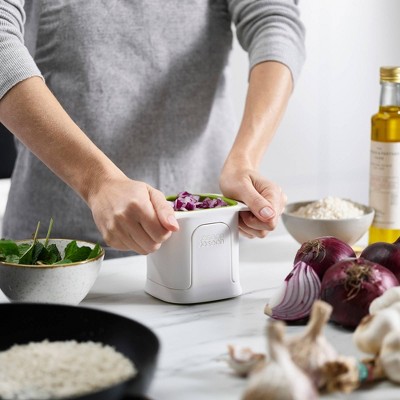 White and Green Box-Shaped Vegetable Chopper with Stainless Steel Blades