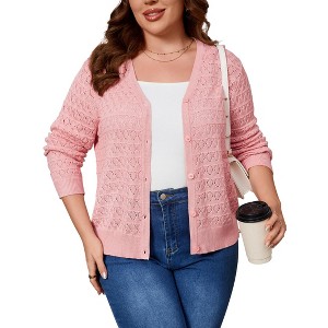 Coolmee Plus Size Cardigan Sweaters for Women Fashion Long Sleeve Midweight Outerwear Loose Fit Button Open Front Tops - 1 of 4