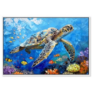 Art Remedy Turtle Swimming Colorful Coastal Wall Art Framed - 1 of 4