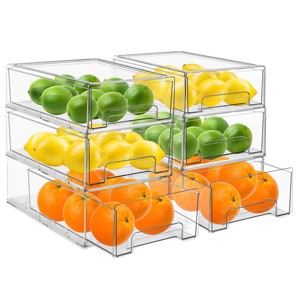 Sorbus 6 Pack Medium Clear Stackable Refrigerator Drawers with Handle - for Kitchen, Freezer & More - 1 of 4