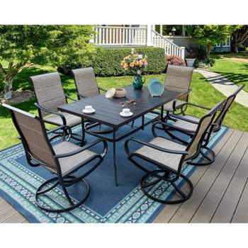 7pc Captiva Designs Patio Dining Set - Steel Swivel Arm Chairs, Umbrella-Ready Rectangle Table, Weather-Resistant