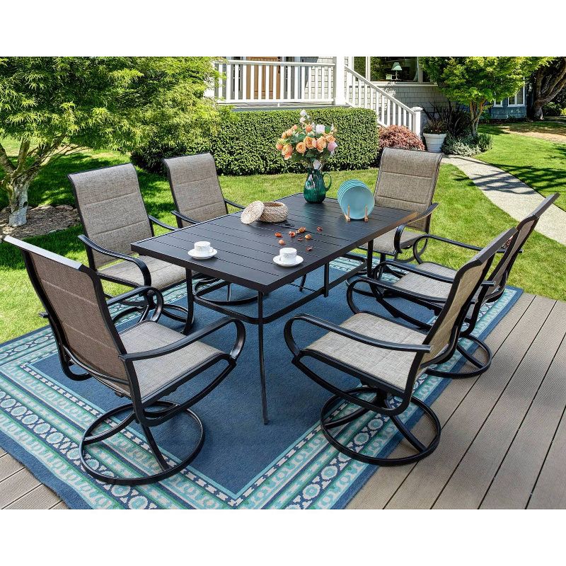 7pc Captiva Designs Patio Dining Set - Steel Swivel Arm Chairs, Umbrella-Ready Rectangle Table, Weather-Resistant, 1 of 14