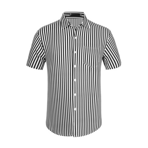 Lars Amadeus Men's Summer Irregular Stripe Printed Short Sleeves Button  Down Contrasting Colors Shirts Black Whites XX-Large