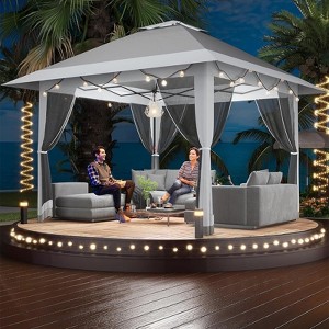 13x13FT Pop-Up Gazebo with Mosquito Net, Instant Canopy Tent, Double Roof, Adjustable Height, UV-Resistant Outdoor Shelter for Patio & Garden - 1 of 4