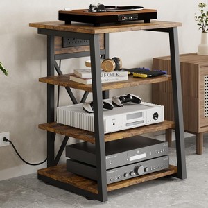 Acekool 4-Tier AV Media Stand with Power Outlet, Adjustable Shelves Corner Media Console for TV, Game Console, Stereo & DVD Players - 1 of 4