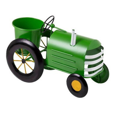 Alpine Corporation Tractor Outdoor Novelty Planter Lime Green 16"x7"x11": Iron Construction, Freestanding Design, No Drainage Holes
