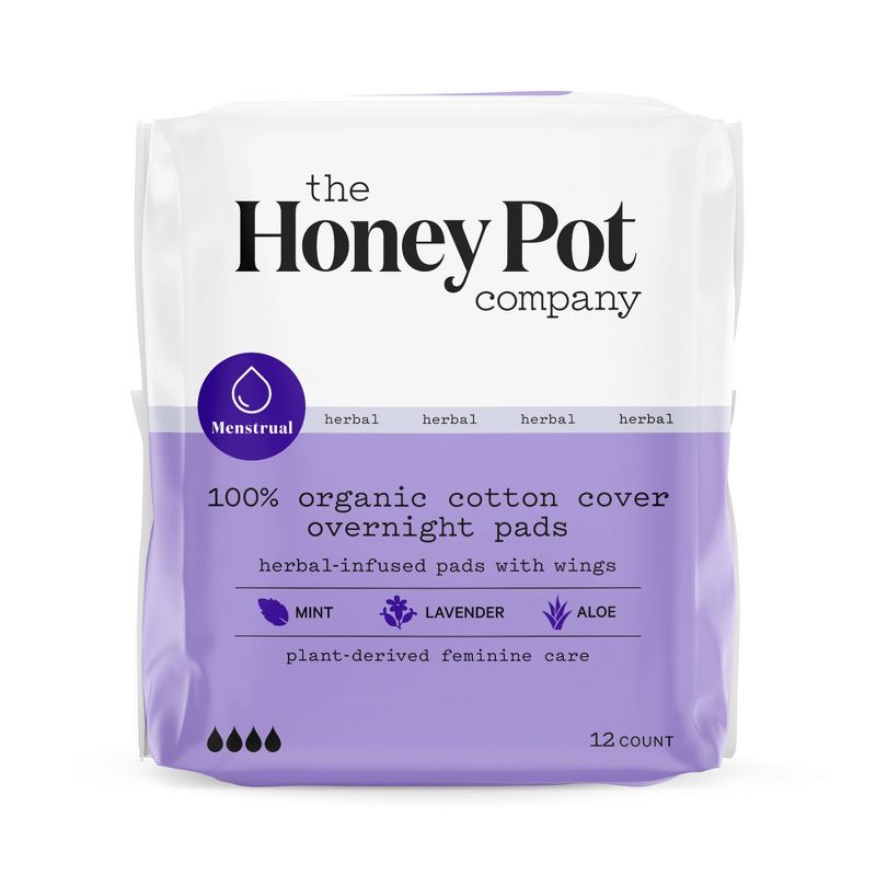 The Honey Pot Company Herbal Overnight Pads with Wings, Organic Cotton Cover - 12ct, 1 of 15