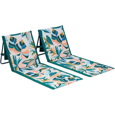 Costway 3-piece Beach Lounge Chair Mat Set 2 Adjustable Lounge Chairs With  Table Blue\stripe 