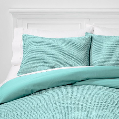 King Washed Waffle Weave Duvet Cover Sham Set Teal Threshold