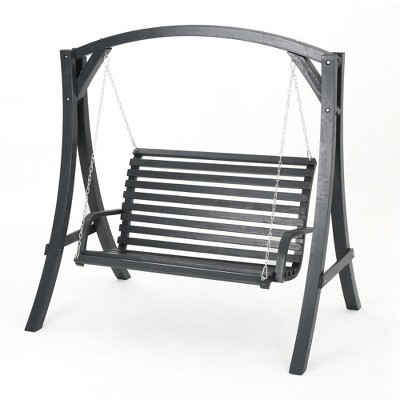 NAYSAYE Patio Swing Larch Wood Loveseat Swing with Sturdy Frame for Outdoor Comfort, Gray, 50"*76.5"*74.74"
