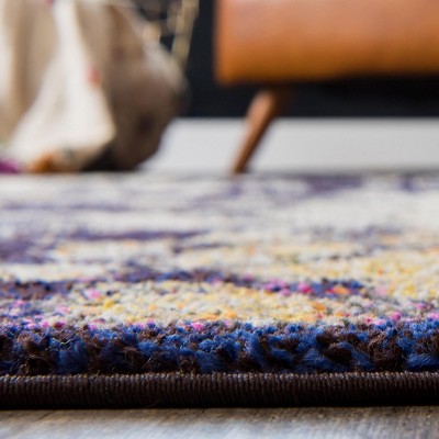 Navy Blue and Ivory Abstract Synthetic 8' x 10' Rug