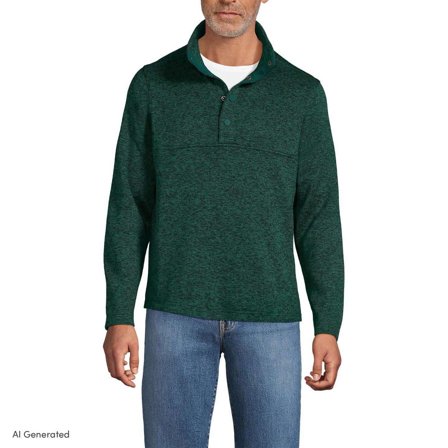 Мужская куртка Lands' End Sweater Fleece Snap Neck Pullover Jacket - Large - Evergreen Heather — фото 1