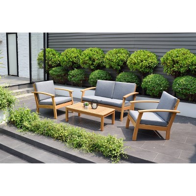 Laguna Beach 4pc Patio Conversation Set with Teak Finish - Gray - Amazonia