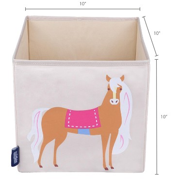Wildkin Beige and Pink Horse Fabric Kids Storage Cube