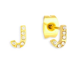 EVRY JEWELS WATERPROOF Gold or Silver Plated Stainless Steel Crystal Initial Stud Earrings - 1 of 1