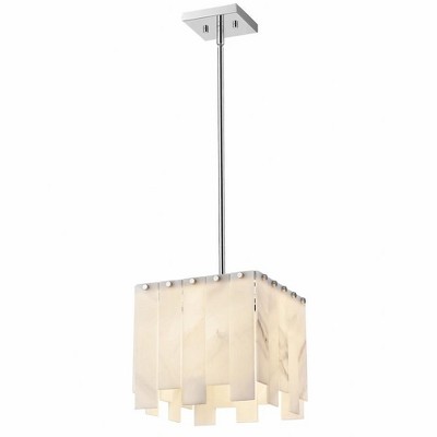 Art Deco Minimalist Alabaster & Polished Nickel Pendant Light