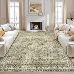 Non-Slip Non-Shedding Washable Rug - Low Pile Traditional Distressed Retro Carpet Soft Floral Print Mat for Dining Room Bathroom Kitchen - 1 of 4