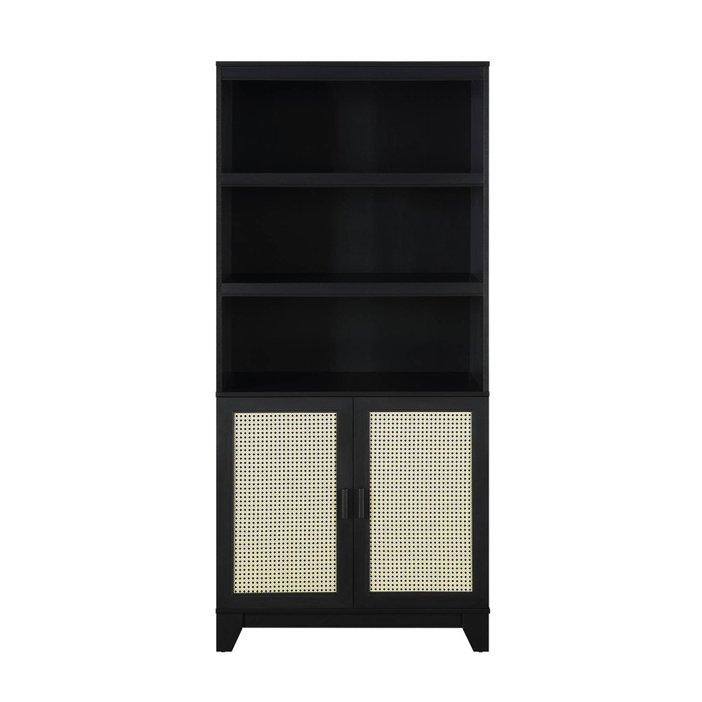 Photos - Wardrobe 70.86" Sheridan Modern 7 Shelf Cane Bookcase Black - Manhattan Comfort