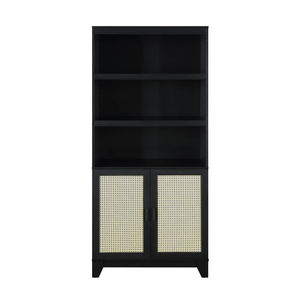 Photos - Garden & Outdoor Decoration 70.86" Sheridan Modern 7 Shelf Cane Bookcase Black - Manhattan Comfort: Arched Design, MDF Frame