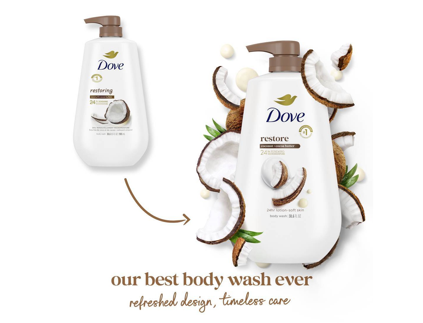 Dove Beauty Гель для душа с дозатором Dove Restore Coconut & Cocoa Butter, 30.6 fl oz — фото 2