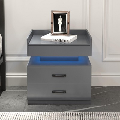 INFURNIC Nightstands 2 Drawer Nightstand with Large Storage and Modern Design for Bedroom Living Room, Grey, 19.3"*13.8"*20.7"
