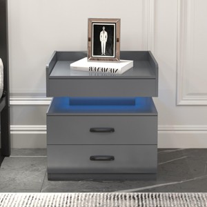 INFURNIC Nightstands 2 Drawer Nightstand with Large Storage and Modern Design for Bedroom Living Room, Grey, 19.3"*13.8"*20.7" - 1 of 4