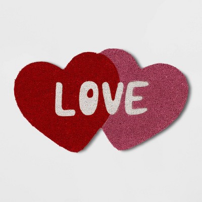 1'6"x2'6" Valentine's Day Heart Shaped Coir Doormat Red/Pink - Threshold™