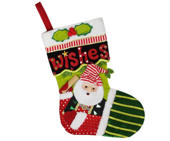 Mark Roberts Products 17" Mary Engelbreit Santa Claus with List "Wishes" Christmas Stocking