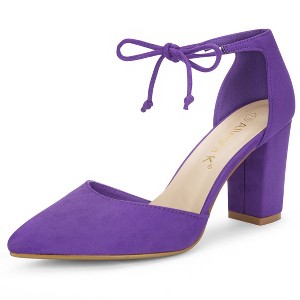 Allegra K Women's Ankle Tie Point Toe High Block Heel Dress Pumps - 1 of 4